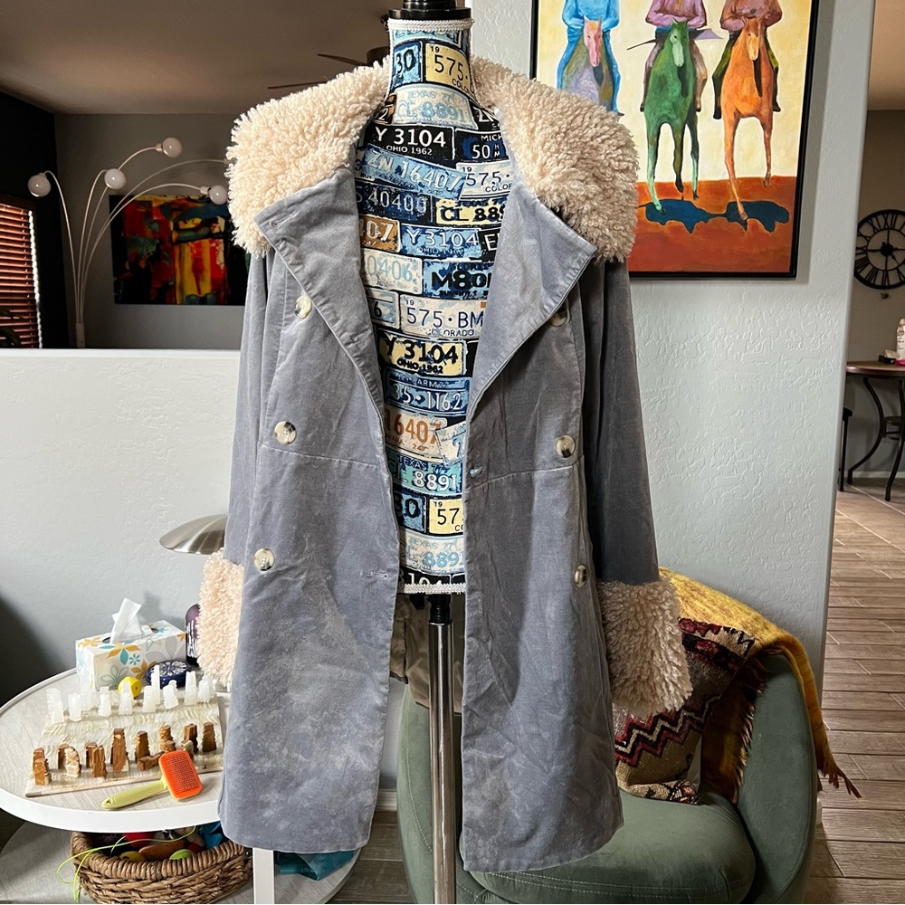 Anthropologie faux fur collar coat